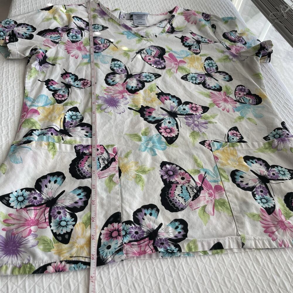 SB Scrubs Women's Butterfly Print Colorful Short Sleeve V Neck Scrub Top Size S - Picture 7 of 8